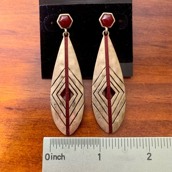 Vintage TS silver and maroon dangle earrings - Picture 4 of 5